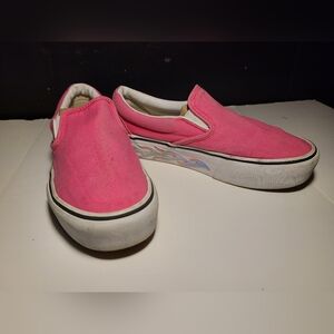 Womens Vans Pink Slip-On Sneakers with Flame Design Size 6.5